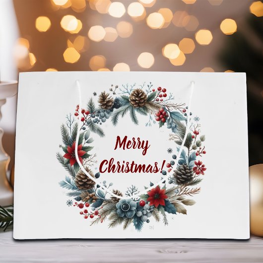 Winter Floral Pine Cones Wreath Große Geschenktüte