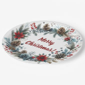 Winter Floral Pine Cones Wreath Pappteller (Schrägansicht)
