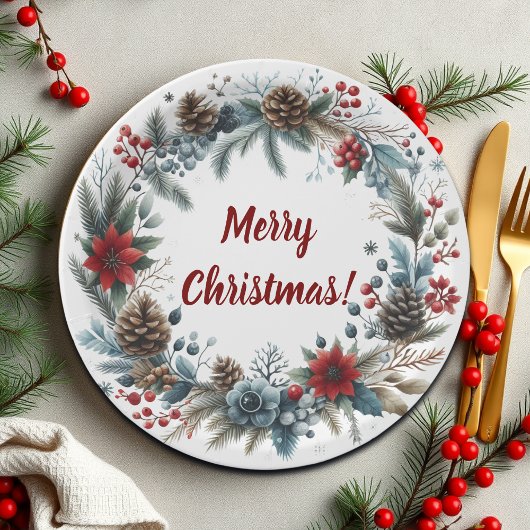 Winter Floral Pine Cones Wreath Pappteller