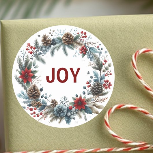 Winter Floral Pine Cones Wreath Runder Aufkleber