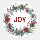Winter Floral Pine Cones Wreath Runder Aufkleber (Vorderseite)