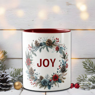 Winter Floral Pine Cones Wreath Zweifarbige Tasse