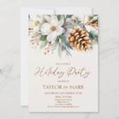 Winter Floral Pine Tree Weihnachtsfeier Einladung (Vorderseite)