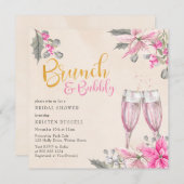 Winter Floral Pink Brunch Bubbly Brautparty Einladung (Vorne/Hinten)