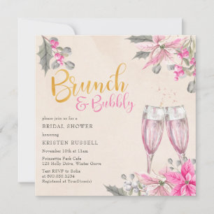 Winter Floral Pink Brunch Champagner Brautparty Einladung