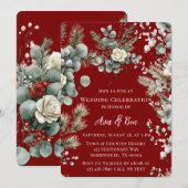 Winter Floral Red Rose Hochzeit Einladung (Vorne/Hinten)