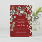 Winter Floral Red Rose Hochzeit Einladung (Stehend Vorderseite)