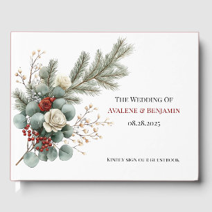 Winter Floral Red White Christmas Rose Hochzeit Gästebuch