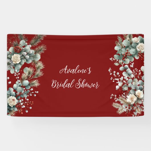 Winter Floral Red White Rose Brautparty Banner (Horizontal)
