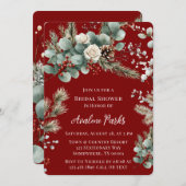 Winter Floral Red White Rose Brautparty Einladung (Vorne/Hinten)