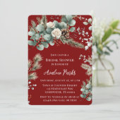 Winter Floral Red White Rose Brautparty Einladung (Stehend Vorderseite)