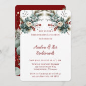 Winter Floral Red White Rose Bridesmaids Luncheon Einladung (Vorne/Hinten)