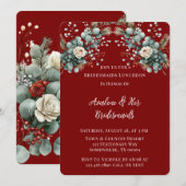 Winter Floral Red White Rose Bridesmaids Luncheon Einladung (Vorne/Hinten)