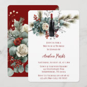 Winter Floral Red White Rose Brunch & Bubbly Einladung (Vorne/Hinten)