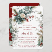 Winter Floral Red White Rose Engagement Party Einladung (Vorne/Hinten)