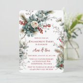 Winter Floral Red White Rose Engagement Party Einladung (Stehend Vorderseite)