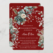 Winter Floral Red White Rose Engagement Party Einladung (Vorne/Hinten)