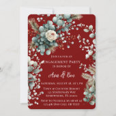 Winter Floral Red White Rose Engagement Party Einladung (Vorderseite)