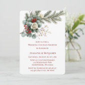 Winter Floral Red White Rose Hochzeitsdusche Einladung (Stehend Vorderseite)