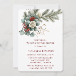 Winter Floral Red White Rose Hochzeitsdusche Einladung