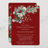 Winter Floral Red White Rose Hochzeitsdusche Einladung (Vorne/Hinten)