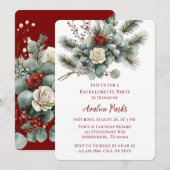 Winter Floral Red White Rose Junggeselinnen-Abschi Einladung (Vorne/Hinten)