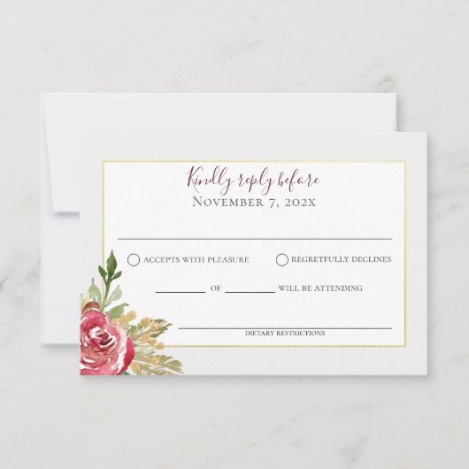 Winter Floral Rose Gold und Silber RSVP Karte (Vorderseite)