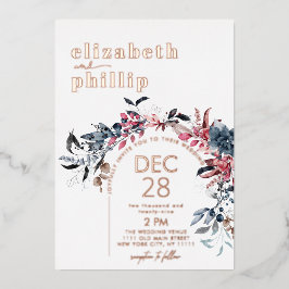 Winter Floral Rose Goldene Weihnachtsfeier Folieneinladung