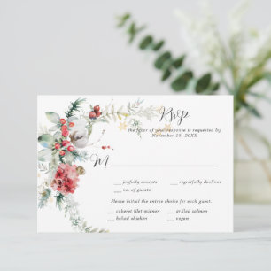 Winter Floral Rot Hauch Weiß Kiefer Farn RSVP Karte