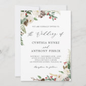 Winter Floral Rustic Charm Wonderland Hochzeit Einladung (Vorderseite)