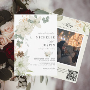 Winter floral   Rustikale Foto-Hochzeit Einladung