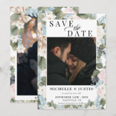 Winter floral | Rustikale Foto-Hochzeit Save The Date (Vorne/Hinten)