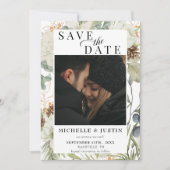 Winter floral | Rustikale Foto-Hochzeit Save The Date (Vorderseite)