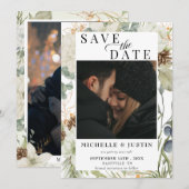 Winter floral | Rustikale Foto-Hochzeit Save The Date (Vorne/Hinten)