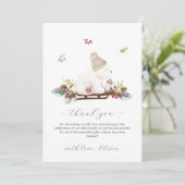 Winter Floral Sleigh Polar Bear Baby Shower Dankeskarte (Stehend Vorderseite)