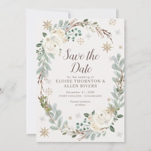 Winter Floral Snowflakes Save the Date (Vorderseite)