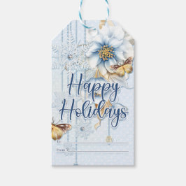 Winter Floral und Schmetterlinge glückliche Ferien Geschenkanhänger