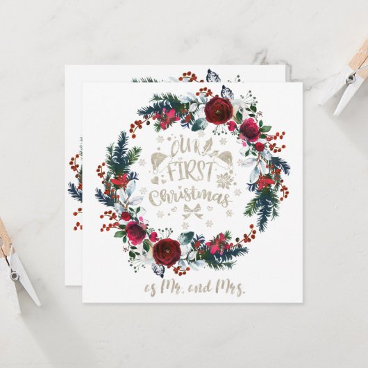 Winter Floral Unsere 1. Weihnachten als Mr. und Mr Karte (Vorderseite/Rückseite Beispiel)
