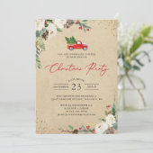 Winter Floral Vintag Truck Weihnachts-Party Einladung (Stehend Vorderseite)