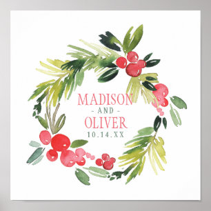 Winter Floral Watercolor Wreath Hochzeit Poster