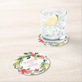 Winter Floral Watercolor Wreath | Hochzeit Runder Pappuntersetzer (Vor Ort)