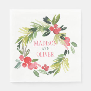 Winter Floral Watercolor Wreath Hochzeit Serviette