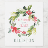 Winter Floral Watercolor Wreath | Hochzeit Weinetikett (Einzelnes Label)