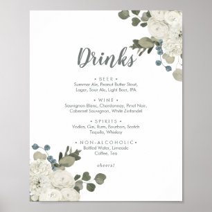 Winter Floral Wedding Drinks Menü Signatur Poster