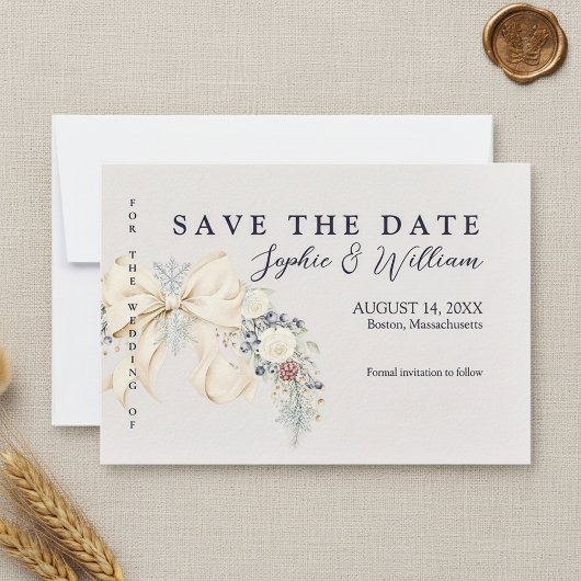 Winter Floral Wedding Flat Save The Date Card
