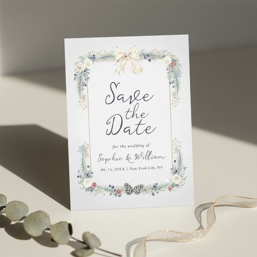 Winter Floral Wedding Flat Save The Date Card Einladung