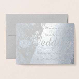 Winter Floral Wedding Foil Blk und White Foto Folienkarte