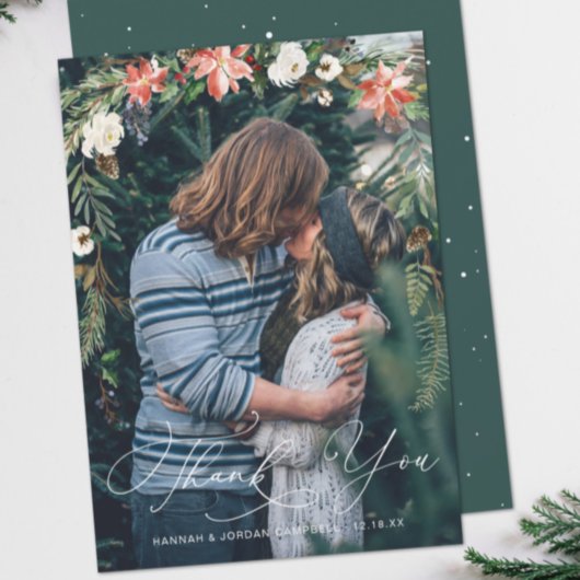 Winter floral | Wedding Foto Overlay Vielen Dank Dankeskarte