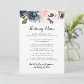 Winter Floral Wedding Kissing Menu Game Card (Stehend Vorderseite)