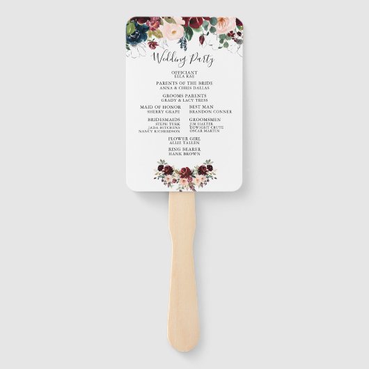 Winter Floral Wedding Program Fan Fächer (Rückseite)